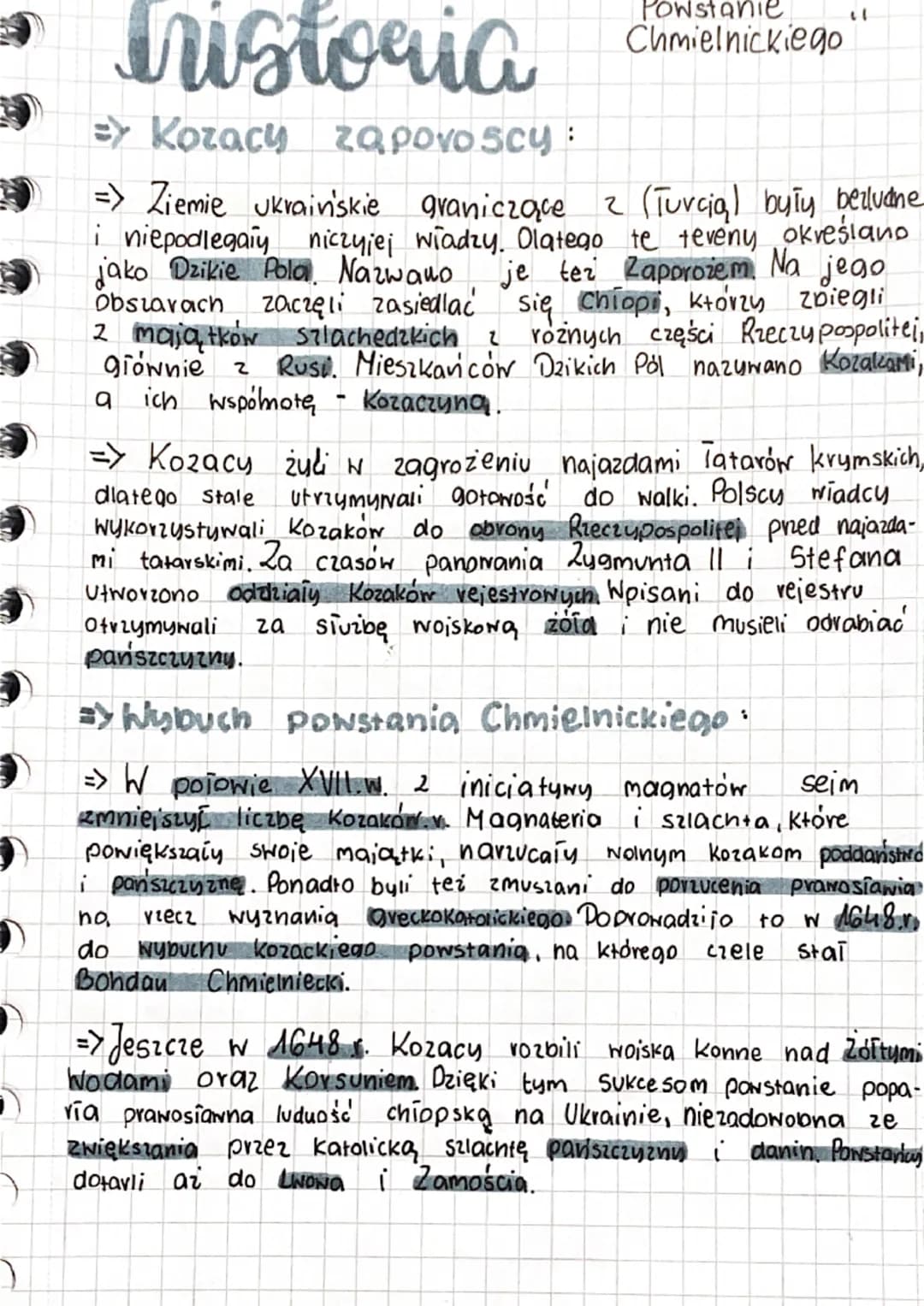 Powstanie
Chmielnickiego
tristoria
3) Koracy Zaporoscy:
=> Ziemie ukraińskie graniczące
2 (Turcia) byly bezludne
i niepodlegały niczyjej wła