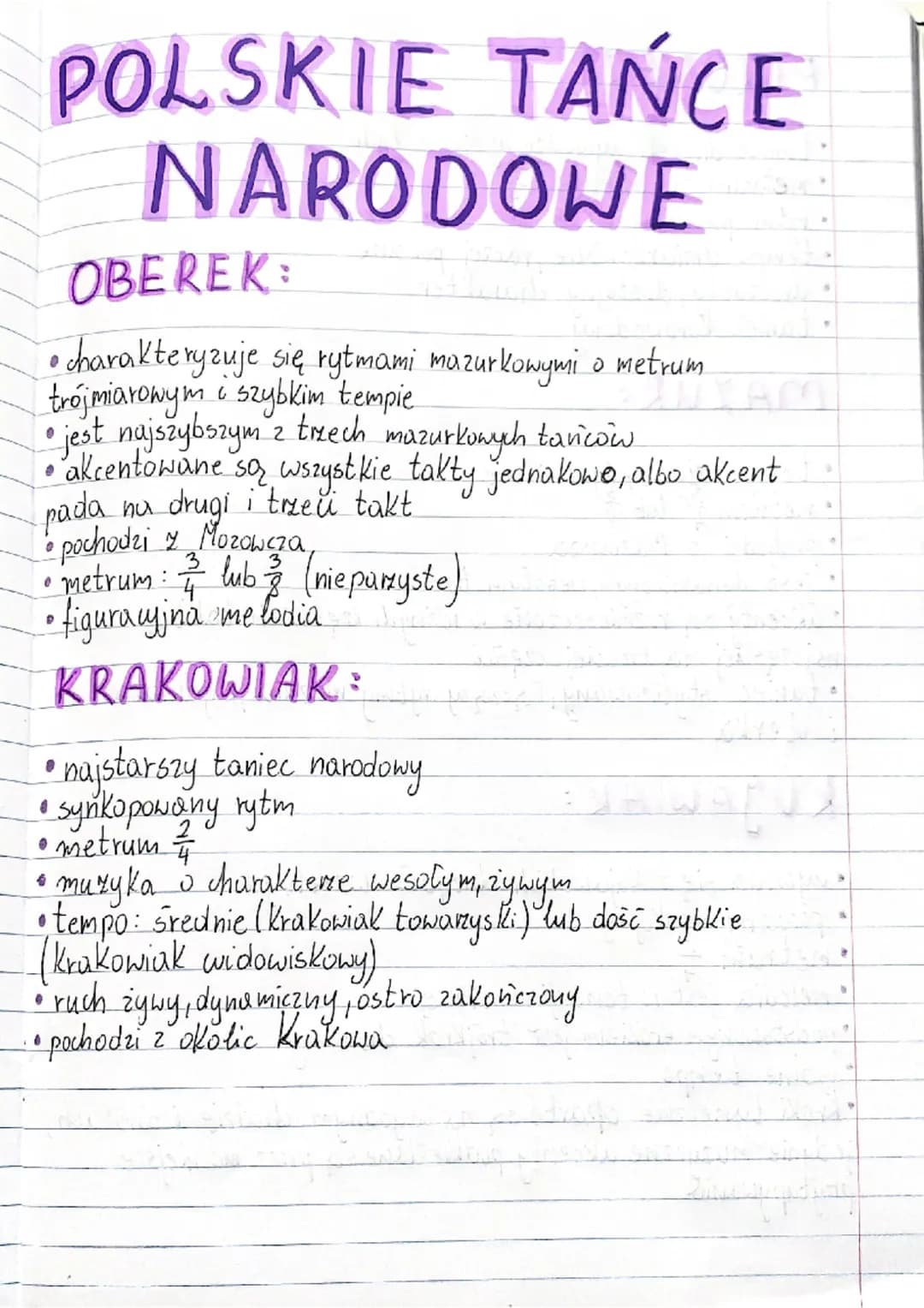 POLSKIE TAŃCE
NARODOWE
OBEREK:
• charakteryzuje się rytmami mazurkowymi o metrum
trojmiarowym i szybkim tempie
2
• jest najszybszym z trzech