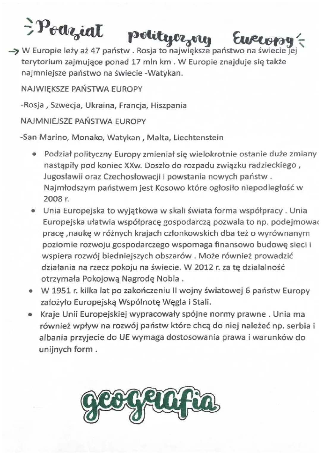 podział polityczny Europy -geografia