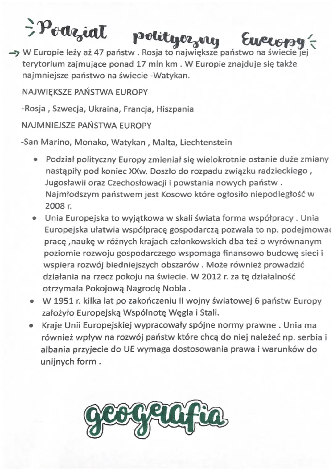 -Podzial
polityczny Evelopy -
-> W Europie leży aż 47 państw. Rosja to największe państwo na świecie jej
terytorium zajmujące ponad 17 mln k