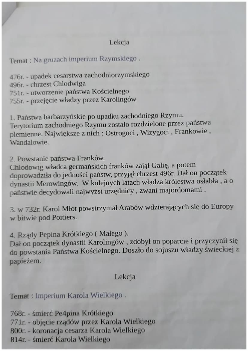 DZIAŁ IV
Lekcja
Temat: Cesarstwo Bizantyjskie.
476r. - początek średniowiecza ( początek cesarstwa zachodnio-
rzymskiego)
1492r. - koniec śr