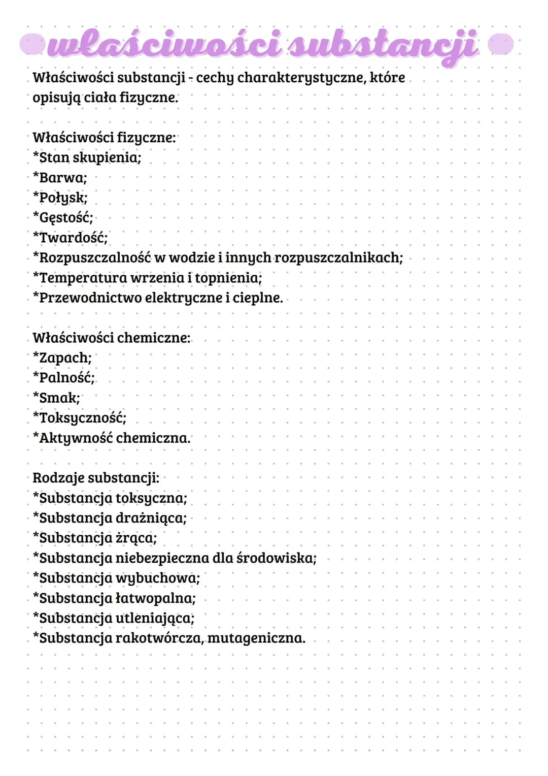 wlaściwości substancji
Właściwości substancji - cechy charakterystyczne, które
opisują ciała fizyczne.
Właściwości fizyczne:
*Stan skupienia