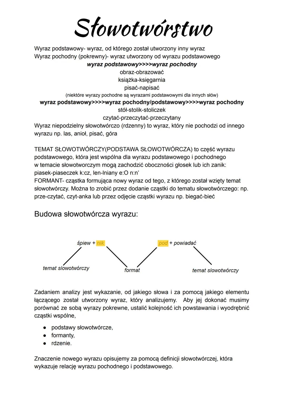 Słowotwórstwo w języku polskim - Podstawy