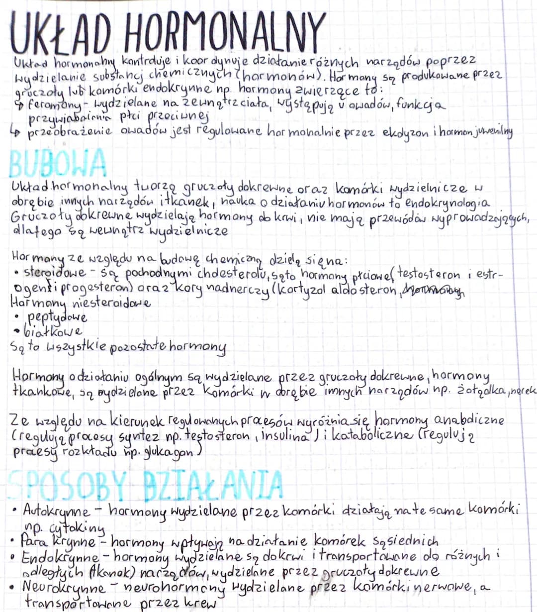 UKŁAD HORMONALNY
Uktad hormonohy kontroluje i koor dynuje działanie różnych narządów poprzez
Wydzielanie substa haj chokrycznych (harmonów).