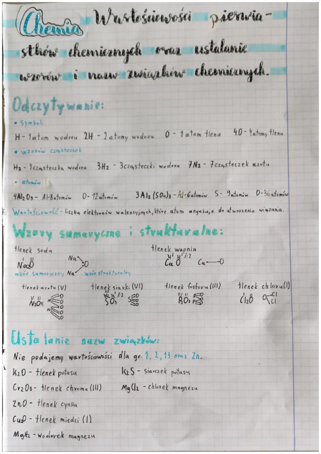 Chemia Wartościwości
sthów chemicznych oraz ustalanie
wzorów i nazw związbrów chemicznych.
Odczytywanie:
Wartościewości pierwia -
• Symboli

