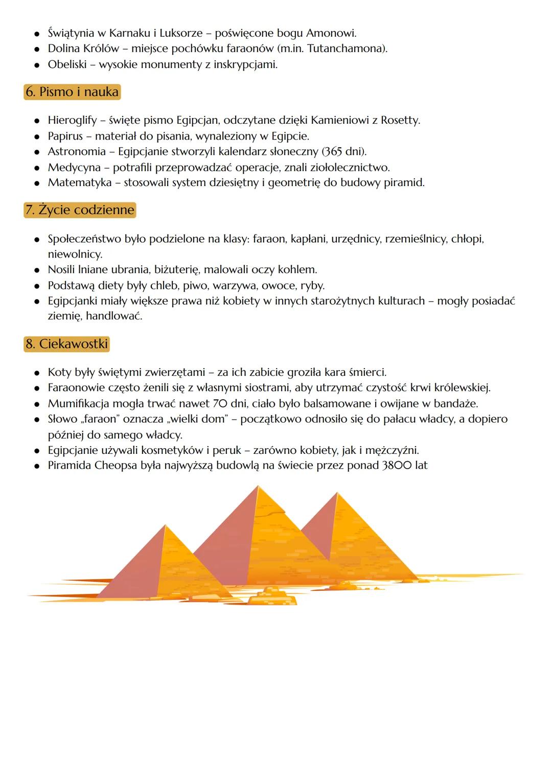 --- OCR Start ---
Starożytny Egipt
1.Geografia i podział
• Egipt rozciągał się wzdłuż Nilu - najważniejszej rzeki, która zapewniała żyzność 