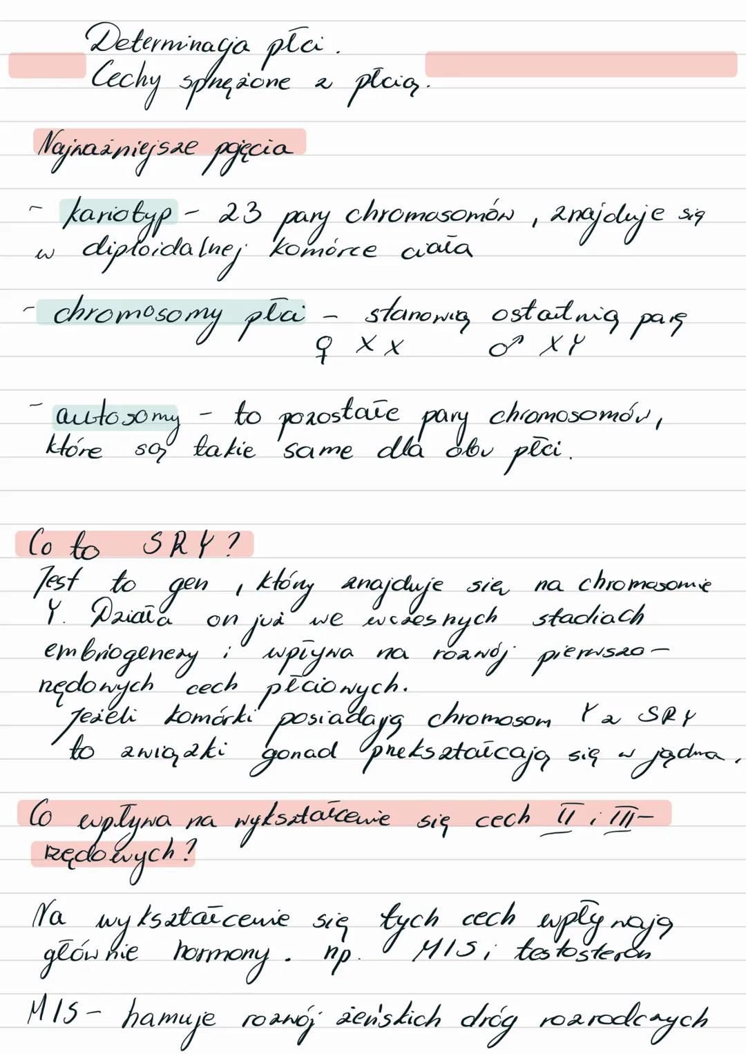 Najnażniejsze pojęcia
kariotyp - 23
diploidalnej komórce ciała
~
W
Determinacja płci.
Cechy sprzęsione a pleią.
2
-
chromosomóN, znajduje
sa