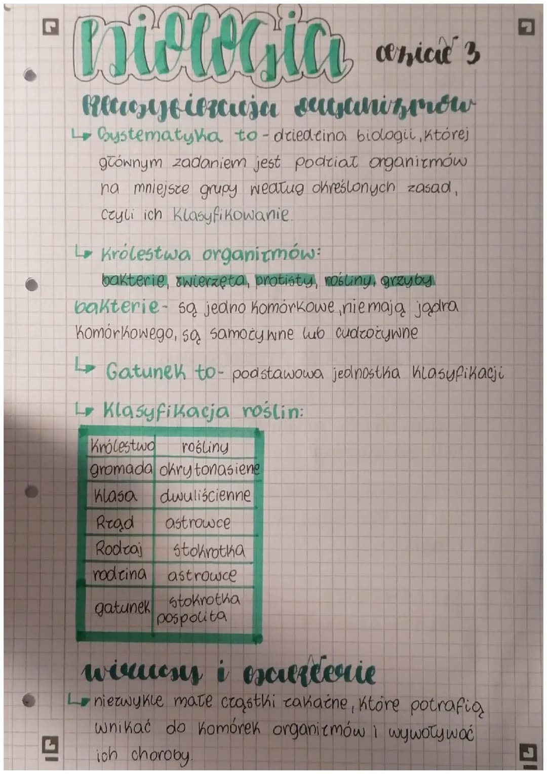 IG
miologia
œnice 3
Retrofizacja euganizmów
Lbystematyka to-driedeina biologii, której
głównym zadaniem jest podriat organizmów
na mniejsze 