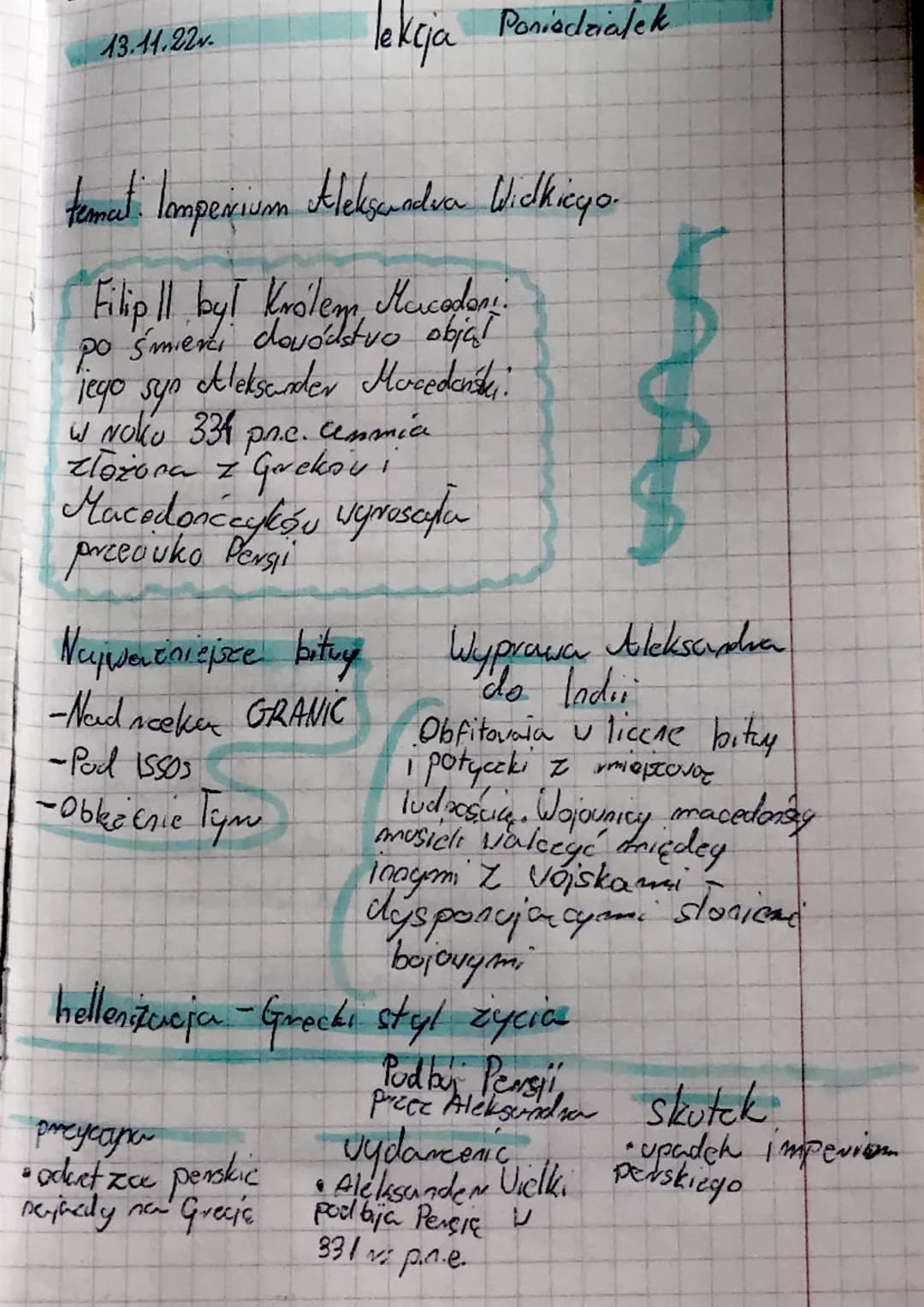13.11.22.
temat: Tomperium Aleksandra Widkico.
Filip Il by! Królem Macedoni.
po śmierci dovodstvo objął
Aleksander Macedonia.
lego syn
w Nok