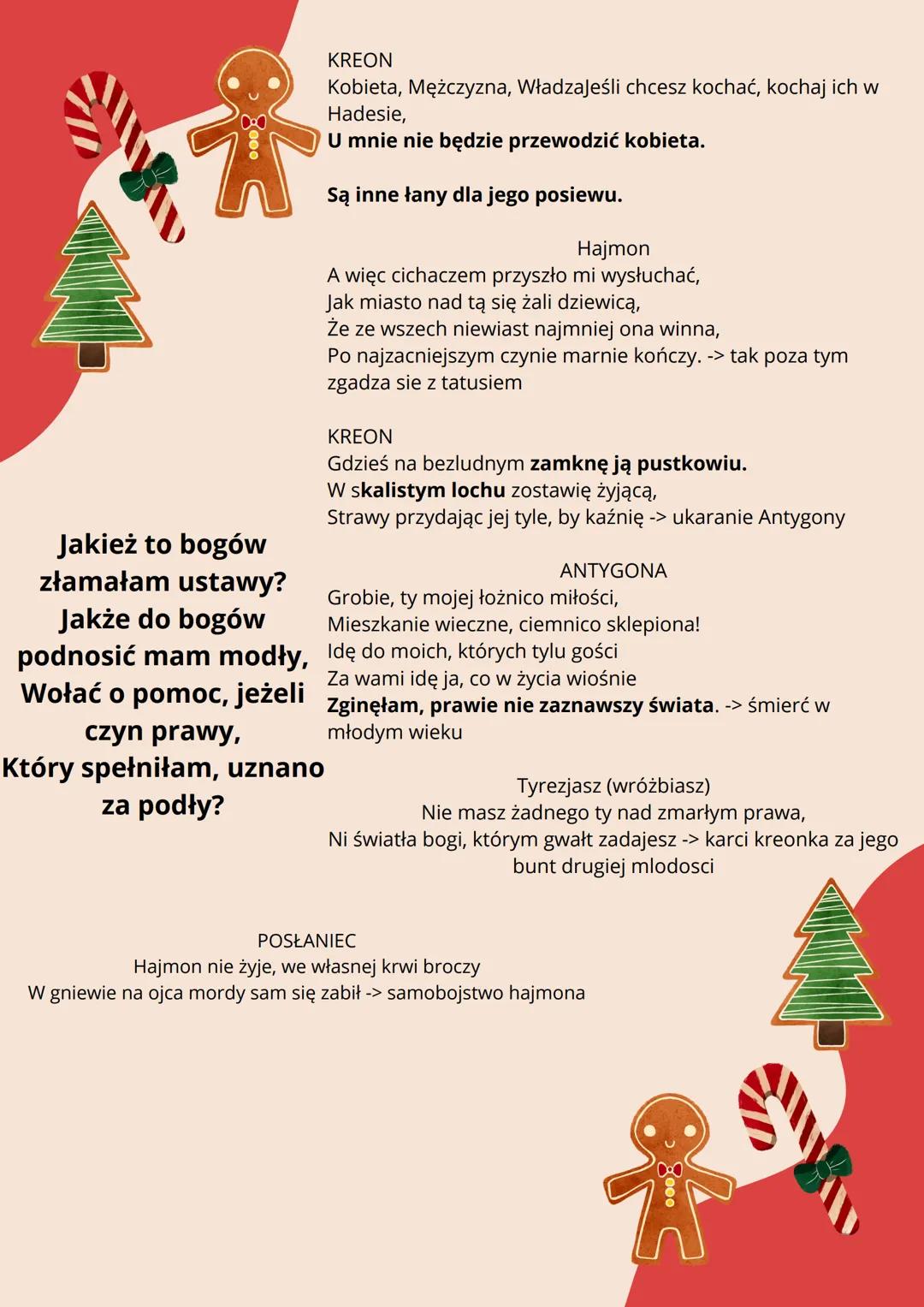 Antygona - Sofokles
najważniejsze informacje w pigłce:
1. Przestrzega zasady trzech jedności obecny jest chór komentujący wydarzenia,
bohate