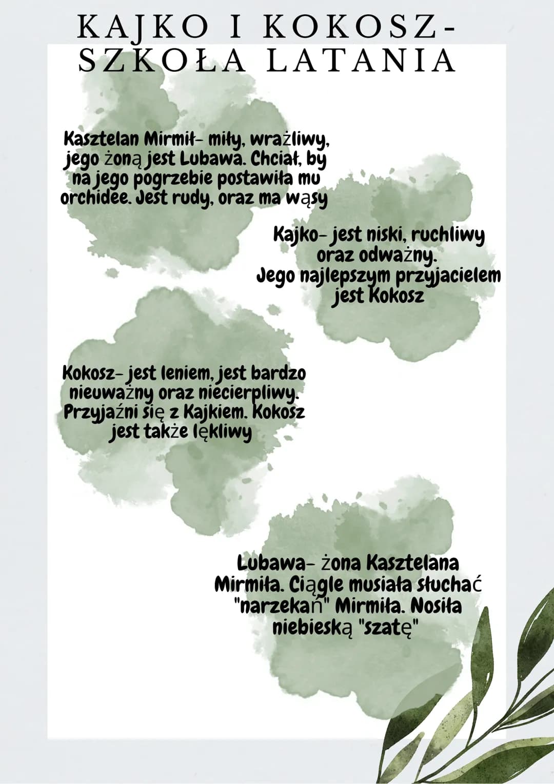 KAJKO I KOKOSZ-
SZKOŁA LATANIA
Kasztelan Mirmit- mity, wrażliwy,
jego żoną jest Lubawa. Chciał, by
na jego pogrzebie postawiła mu
orchidee. 