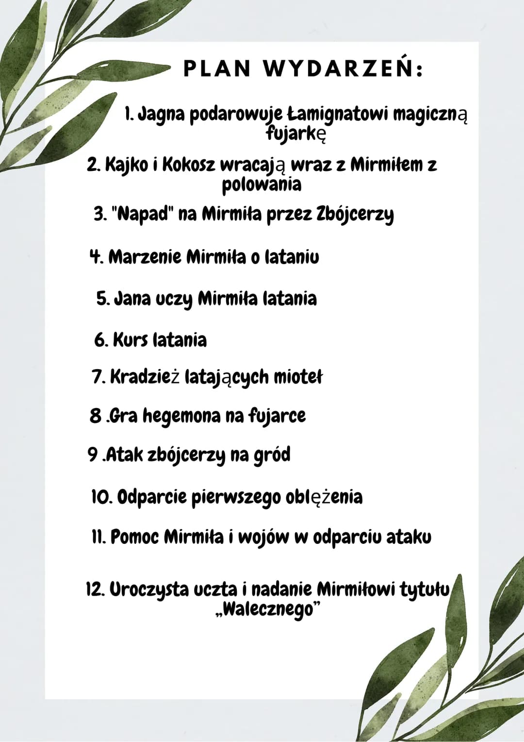 KAJKO I KOKOSZ-
SZKOŁA LATANIA
Kasztelan Mirmit- mity, wrażliwy,
jego żoną jest Lubawa. Chciał, by
na jego pogrzebie postawiła mu
orchidee. 