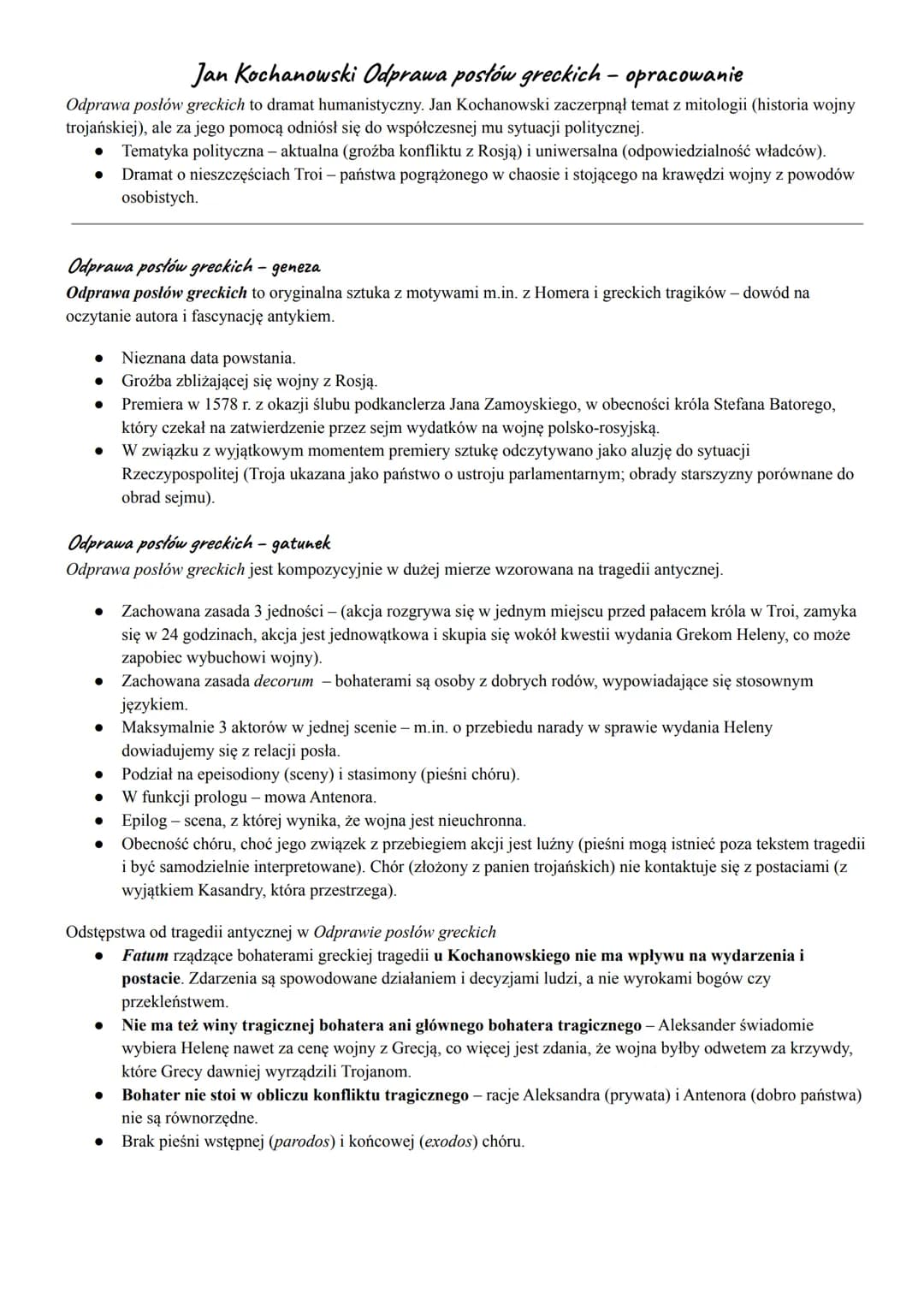 Jan Kochanowski Odprawa posłów greckich - opracowanie
Odprawa posłów greckich to dramat humanistyczny. Jan Kochanowski zaczerpnął temat z mi