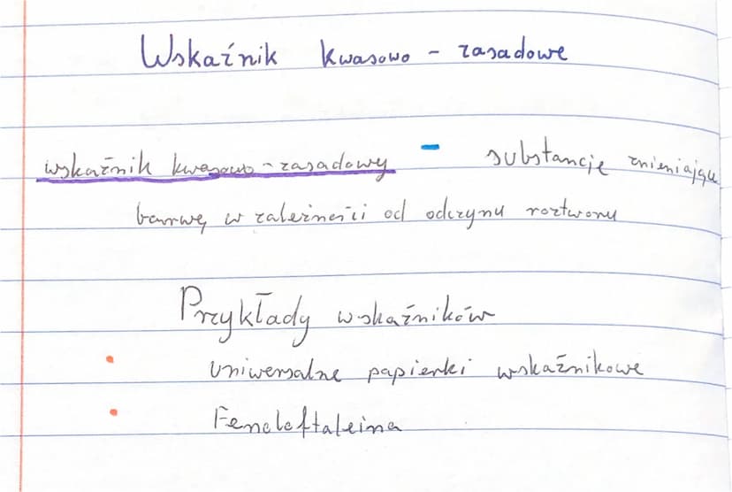 Wskaźnik kwasowo - zasadowe
wskaznik kwa zasadowy
substancje zmieniająk
barwę w zależności od odczynu roztwory
Przykłady wskaźników
uniwersa
