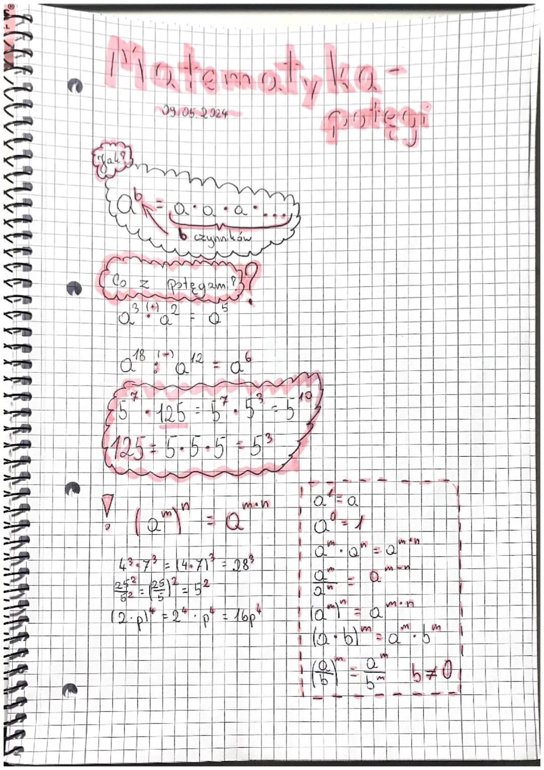 potegi
Matematyka
e
09.05.2024
0.0.0
czynników
Co z potęgam
31+2
0 а
18
5
10.1% 570 12 = 0²
85 • 125
$125 ± 5.5 +5 +5 3
(27) = a
m.n
4 3.73 