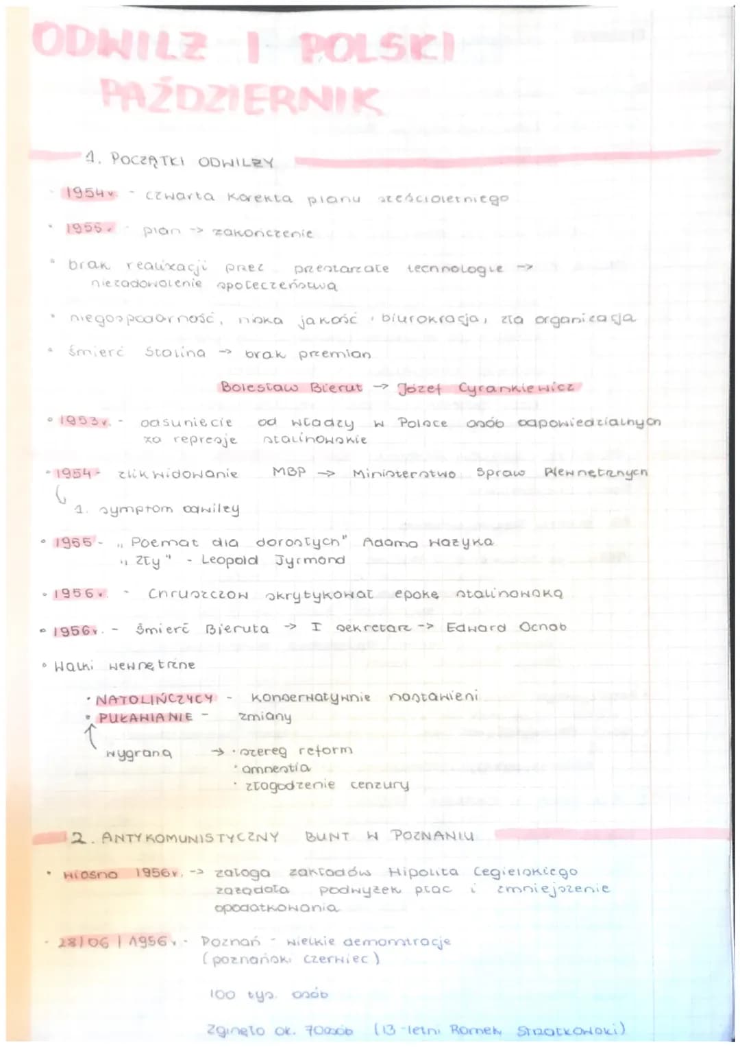 ODWILE I POLSKI
PAŹDZIERNIK
4. POCZĄTKI ODWILEY
-1954
1955. pian → zakończenie
brak realizacji prez prestare ate technologie →
niezadowoleni