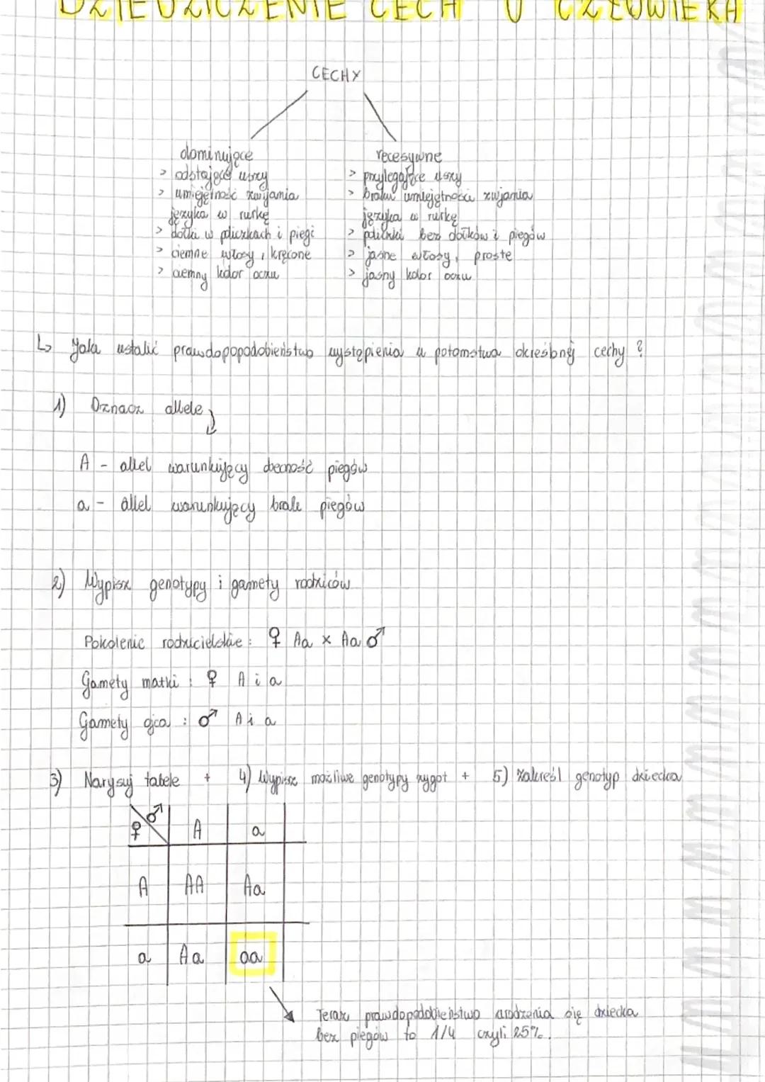 # DZIEDZICZENIE CECH U CZŁOWIEKA

CECHY

|                               |                               |
| :---------------------------- |