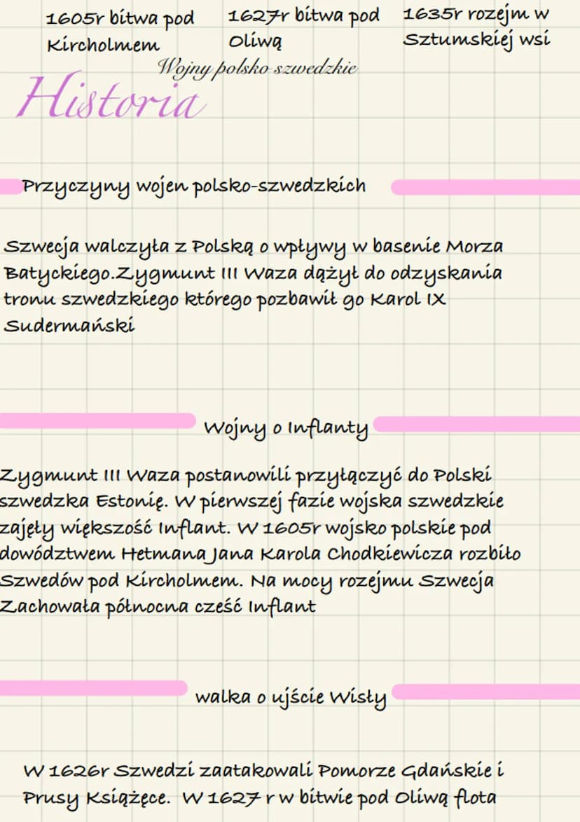 1605r bitwa pod 1627r bitwa pod
Kircholmem
Oliwa
Wojny polsko szwedzkie
Historia
Przyczyny wojen polsko-szwedzkich
1635r rozejm w
Sztumskiej