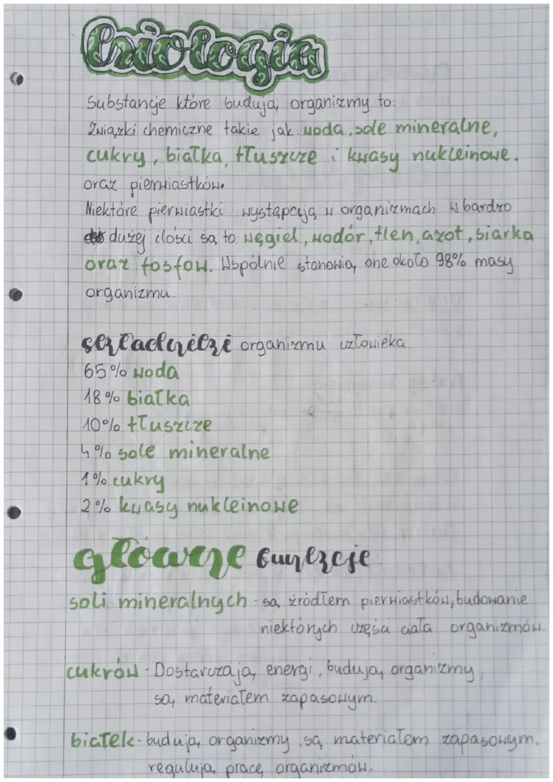 Friologia
Substancje ktore buduja, organizmy to:
Zwiazki chemiczne takie jak Hoda, sole mineralne,
cukry, białka, tłuszuzei kwasy nukleinowe