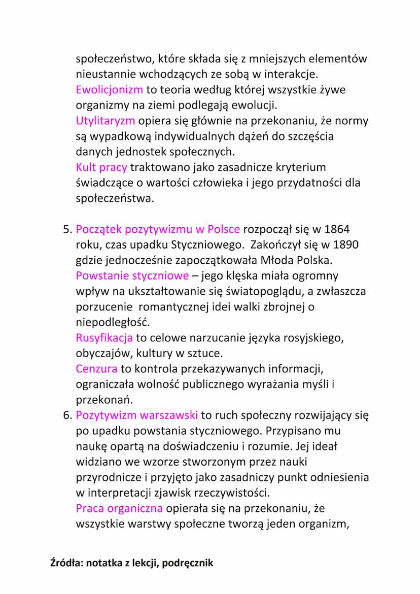 1. Pozytywizm - jest to epoka zamykająca etap
narodowych zrywów niepodległościowych. Pozytywizm
jest kierunkiem myśli filozoficznych w liter