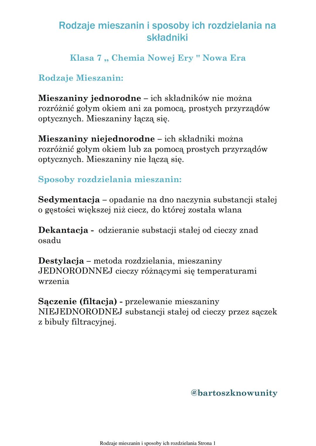 Rodzaje mieszanin i sposoby ich rozdzielania na
składniki
Klasa 7,, Chemia Nowej Ery "Nowa Era
Rodzaje Mieszanin:
Mieszaniny jednorodne - ic