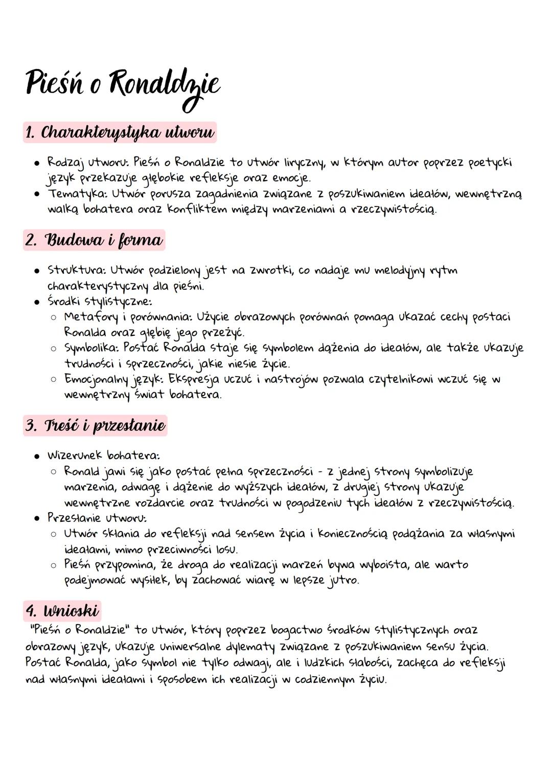 # Pieśń o Ronaldzie

1. Charakterystyka utworu

*   Rodzaj utworu: Pieśń o Ronaldzie to utwór liryczny, w którym autor poprzez poetycki
    