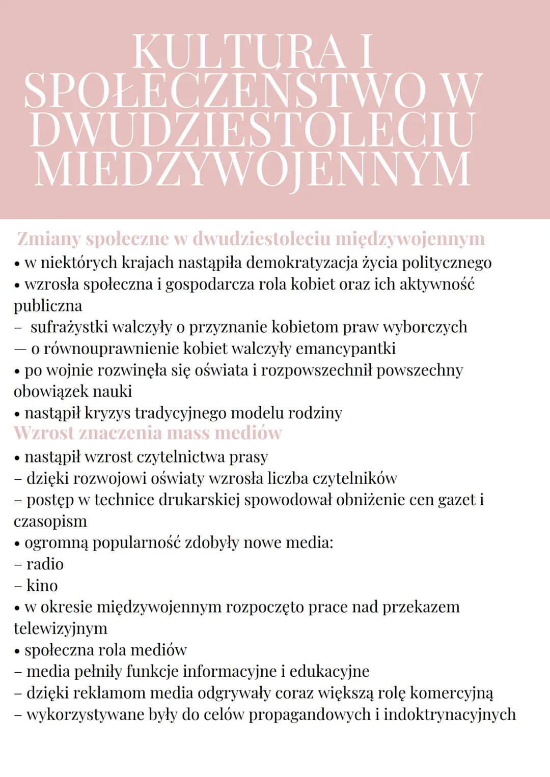 Zmiany społeczne w dwudziestoleciu międzywojennym
• w niektórych krajach nastąpiła demokratyzacja życia politycznego
• wzrosła społeczna i g