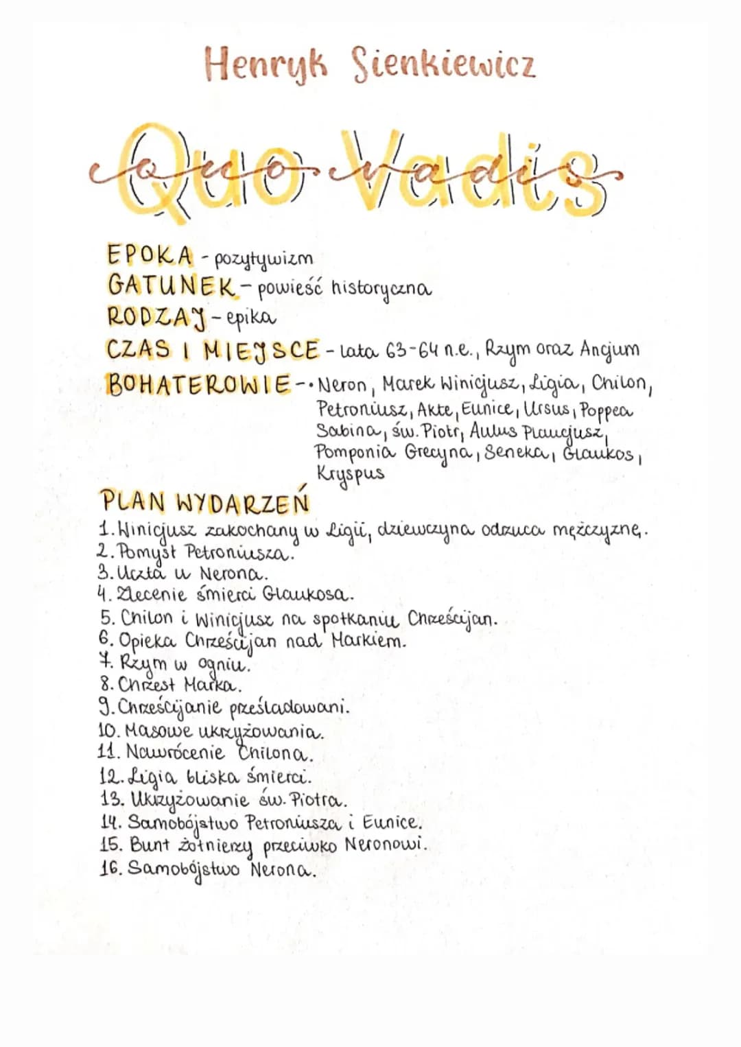Quo Vadis - Szczegółowa Notatka i Streszczenie