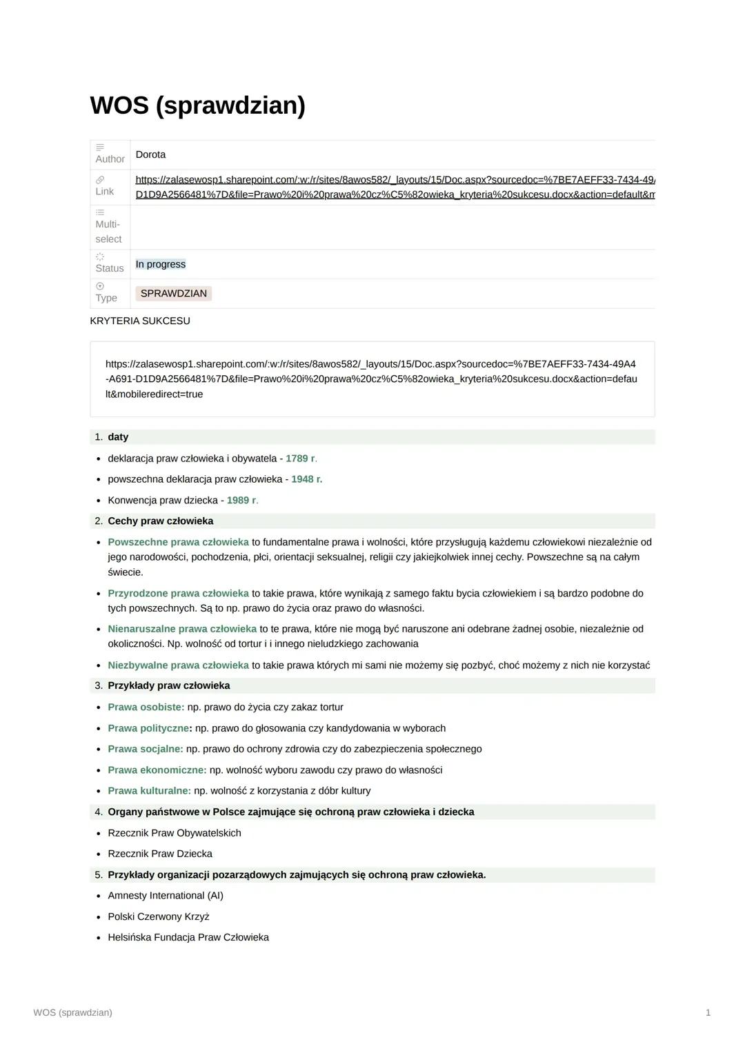 Prawo i Prawa Człowieka - Materiał na Sprawdzian z WOS-u