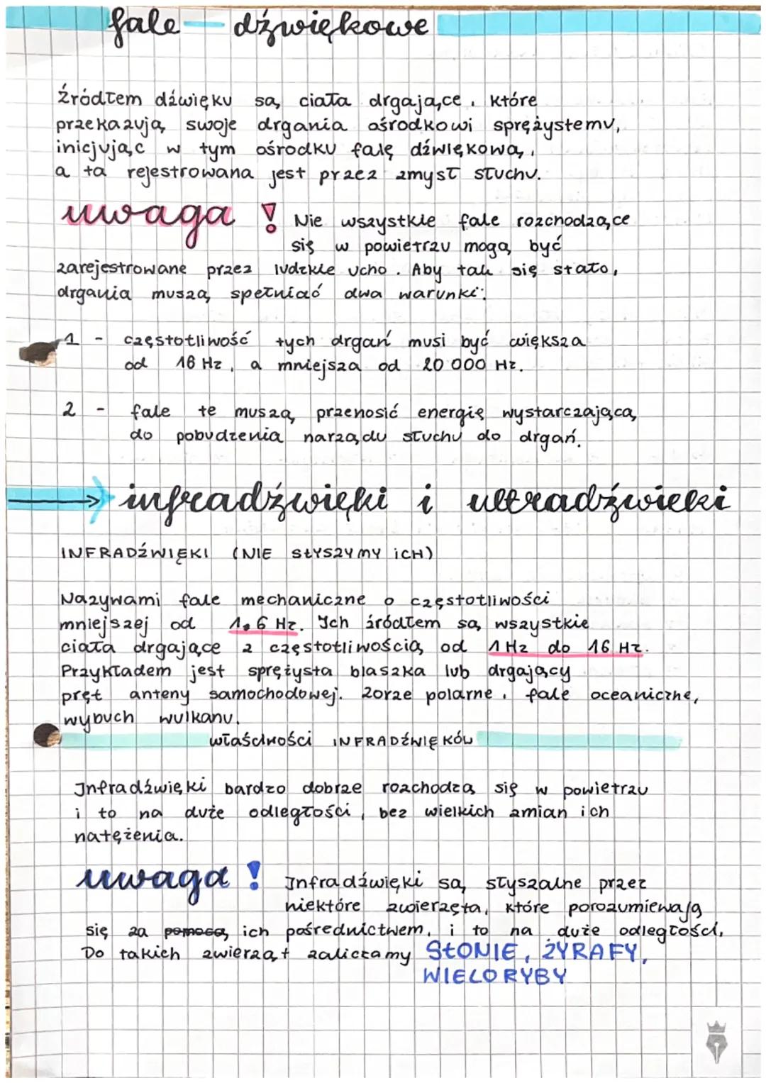 fale dźwiękowe
źródłem dźwięku sa, ciała drgaja,ce, które
przekazują swoje drgania ośrodkowi sprężystemy,
inicjując w tym ośrodku falę dźwię