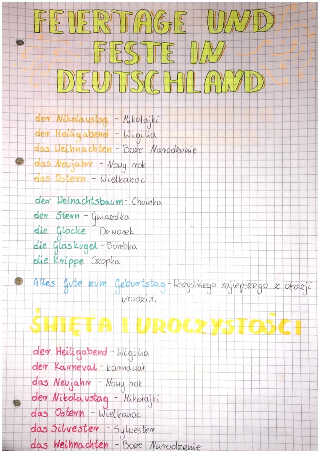 0
FEIERTAGE UND
FESTE IN
DEUTSCHLAND
dem Nikolaustag - Mikołajki
dem Heiligabend - Wigilia
das beihnachten - Boże Narodzenie
• das Neujahr -