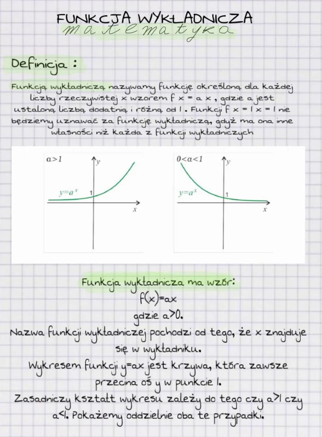 FUNKCJA WYKŁADNICZA
matematyka
Definicja :
Funkcją wyktadniczą nazywamy funkcję określoną dla każdej
Liczby rzeczywistej x wzorem f x = a ×,