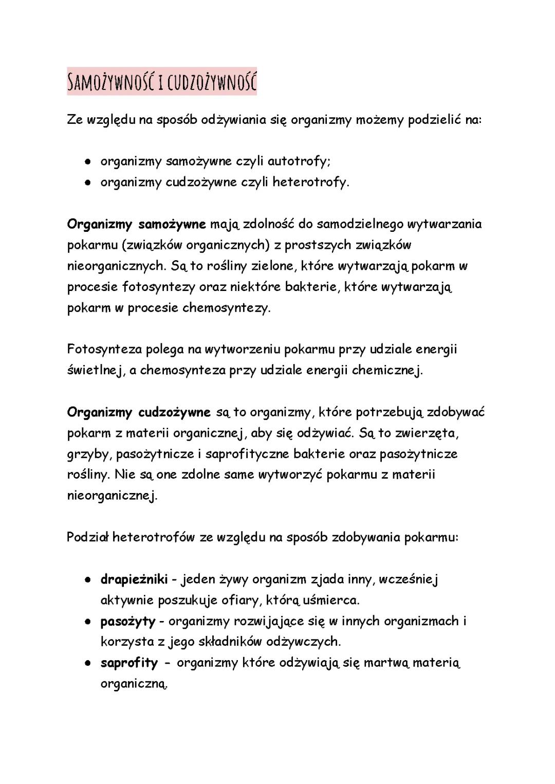 Różnorodne sposoby odżywiania organizmów