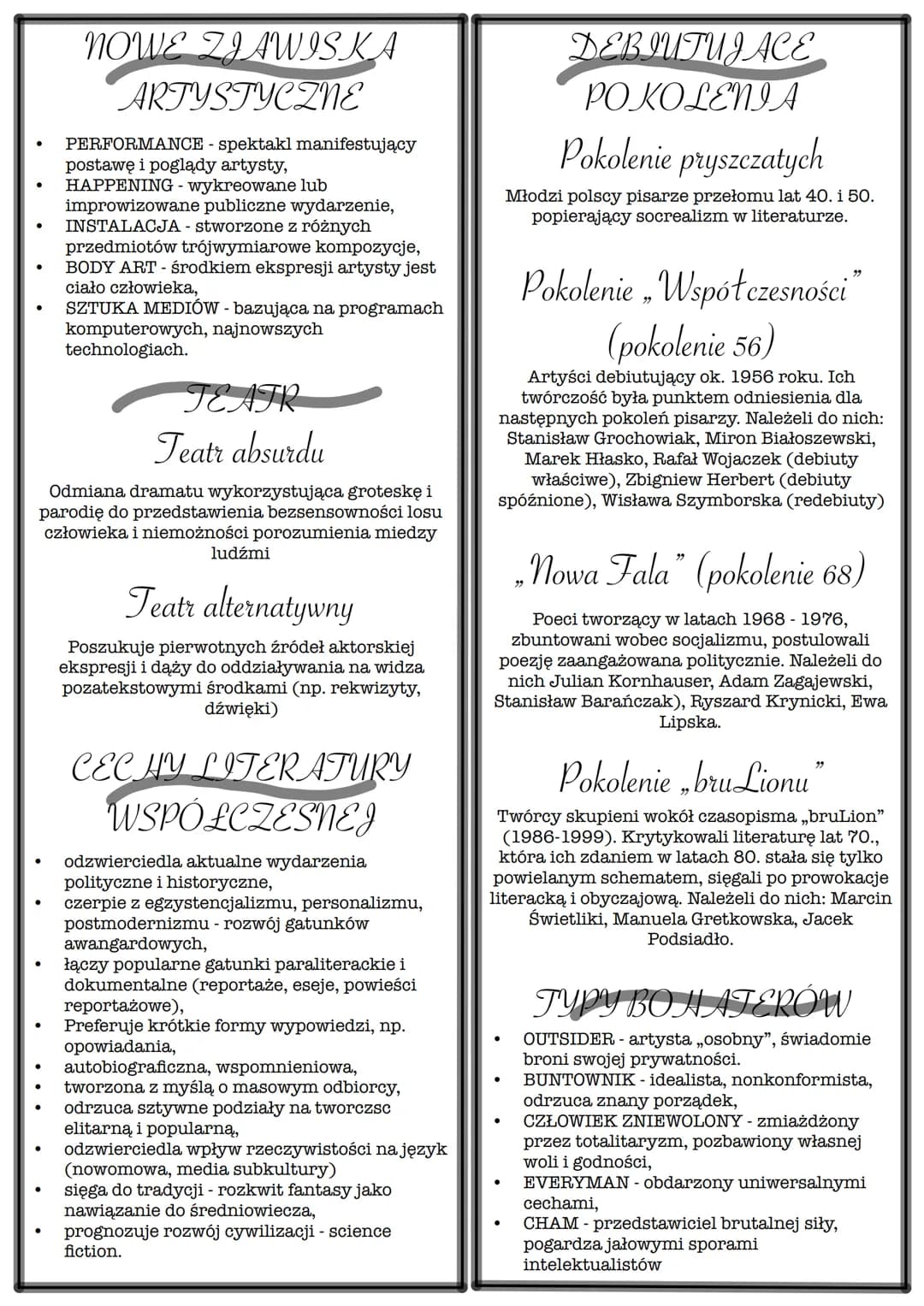 ●
●
●
●
WSPÓŁCZESNOŚĆ
Współczesnością nazywamy zjawiska które miały miejsce w życiu literackim po 1945 roku. Na jej
charakter wpłynął podzia