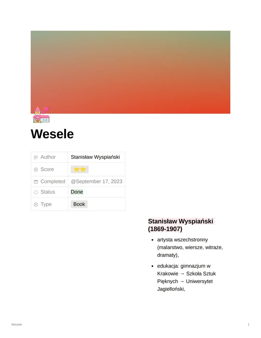 "Wesele" Stanisław Wyspiański 
