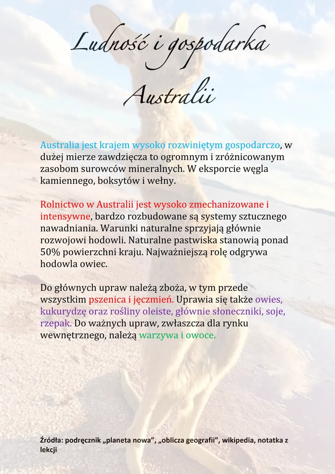 Ludność i gospodarka
Australii
Uważa się, że rdzenni mieszkańcy Australii i Oceanii
przybyli tam z Azji. Ciemnoskórzy Aborygeni
Australijscy