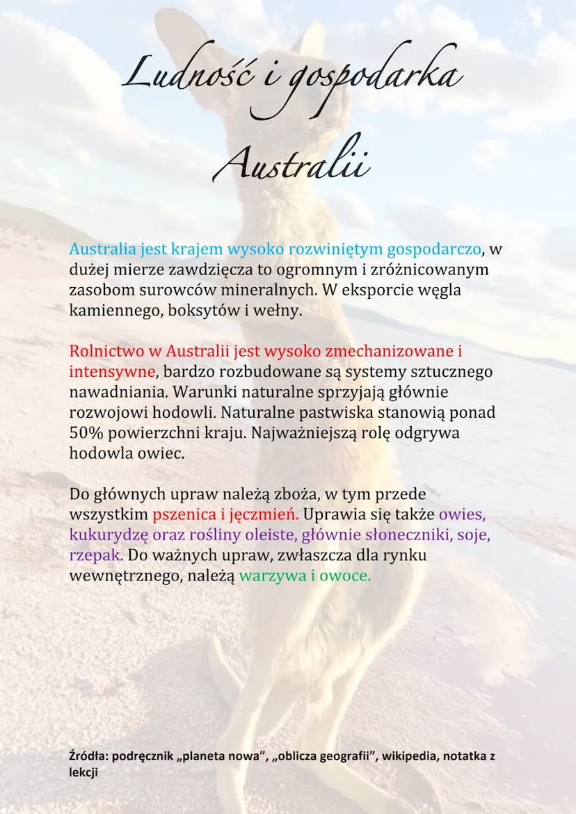 Ludność i gospodarka
Australii
Uważa się, że rdzenni mieszkańcy Australii i Oceanii
przybyli tam z Azji. Ciemnoskórzy Aborygeni
Australijscy