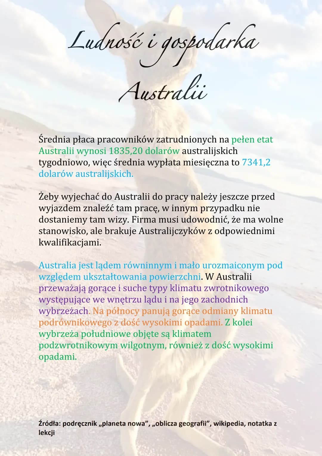 Ludność i gospodarka
Australii
Uważa się, że rdzenni mieszkańcy Australii i Oceanii
przybyli tam z Azji. Ciemnoskórzy Aborygeni
Australijscy