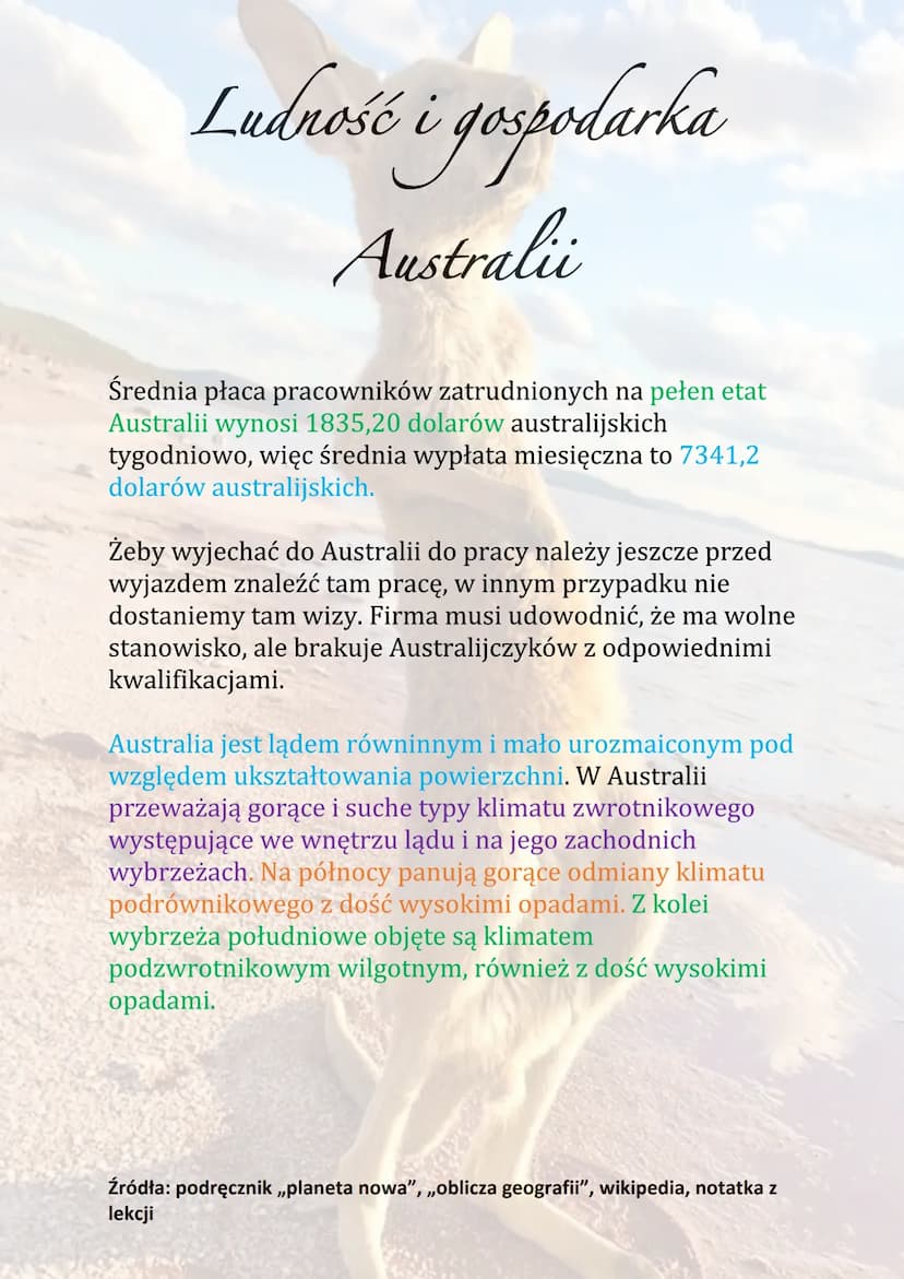 Ludność i gospodarka
Australii
Uważa się, że rdzenni mieszkańcy Australii i Oceanii
przybyli tam z Azji. Ciemnoskórzy Aborygeni
Australijscy