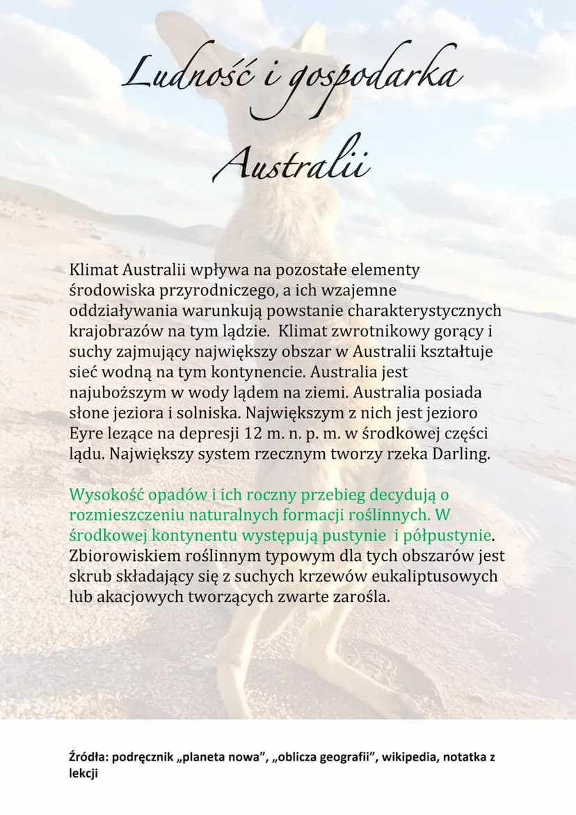 Ludność i gospodarka
Australii
Uważa się, że rdzenni mieszkańcy Australii i Oceanii
przybyli tam z Azji. Ciemnoskórzy Aborygeni
Australijscy