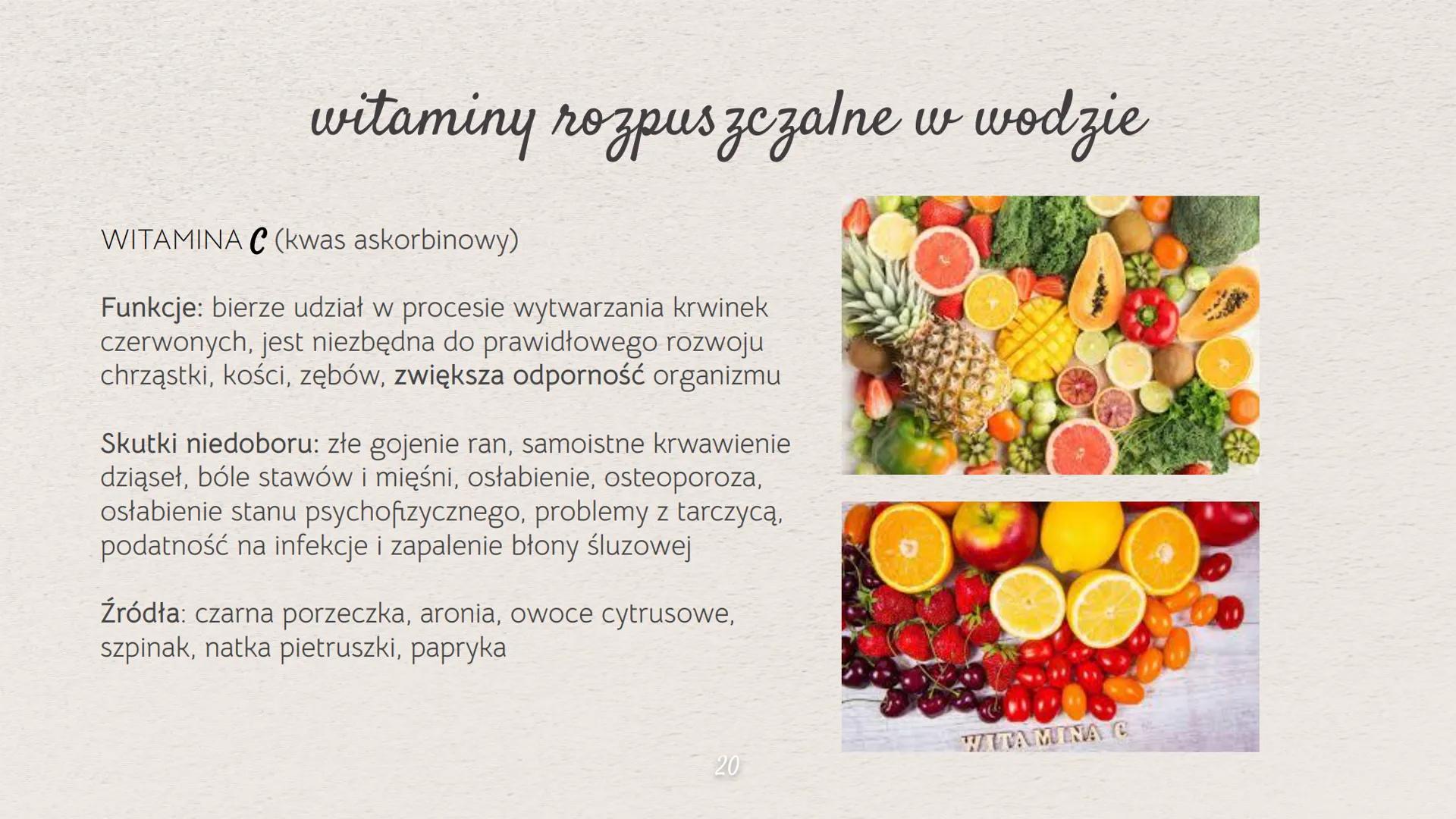 Rola witamin.
Nieorganiczne składniki
pokarmowe czym są witaminy?
Witaminy- związki organiczne, których
organizm w większości nie potrafi sa