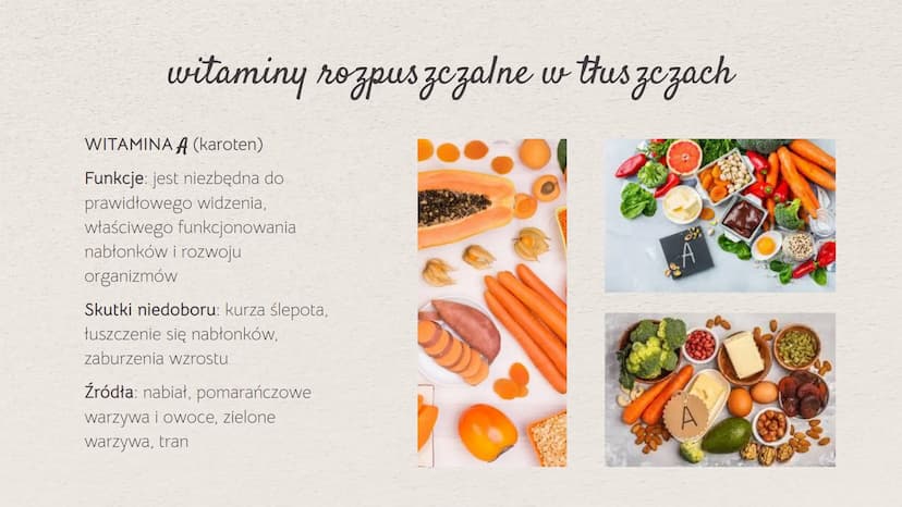 Rola witamin.
Nieorganiczne składniki
pokarmowe czym są witaminy?
Witaminy- związki organiczne, których
organizm w większości nie potrafi sa