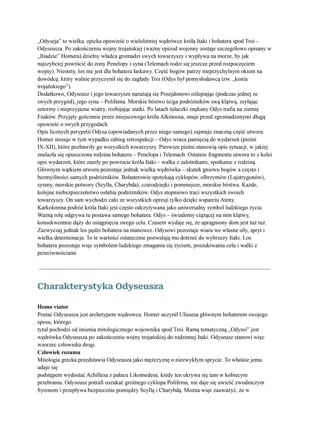 ODYSEJA Odyseja - streszczenie Atena, wzruszona długotrwałą tułaczką Odyseusza prosi Zeusa, by ten raczył wspomóc bohatera spod
Troi. Za jeg