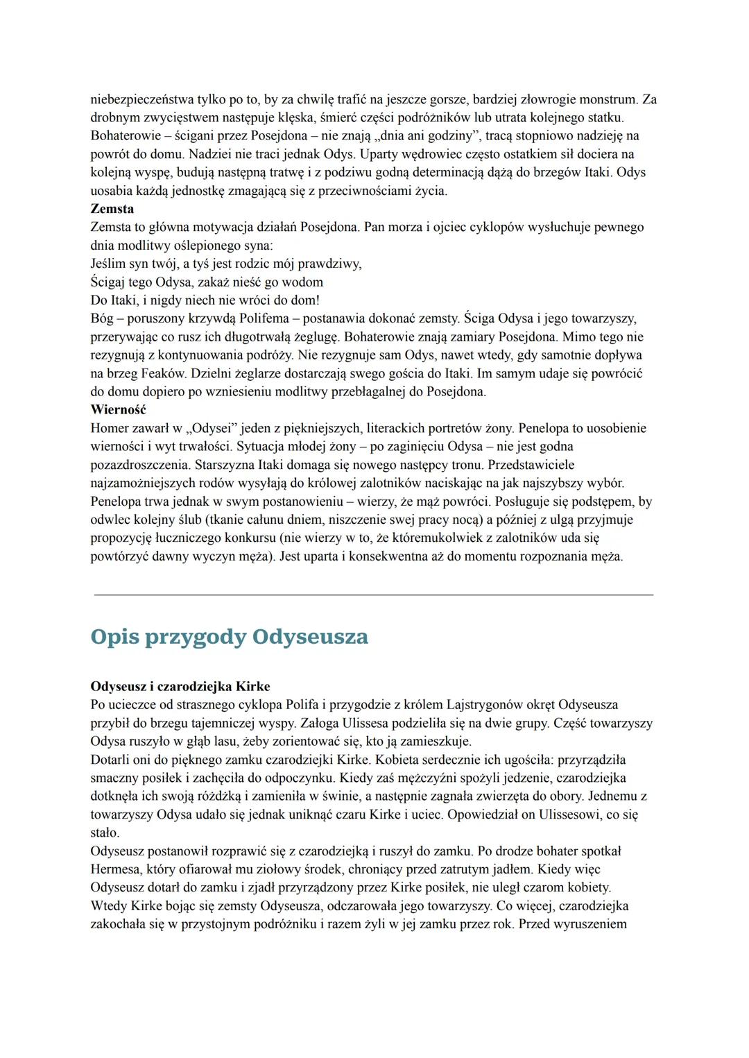 ODYSEJA Odyseja - streszczenie Atena, wzruszona długotrwałą tułaczką Odyseusza prosi Zeusa, by ten raczył wspomóc bohatera spod
Troi. Za jeg