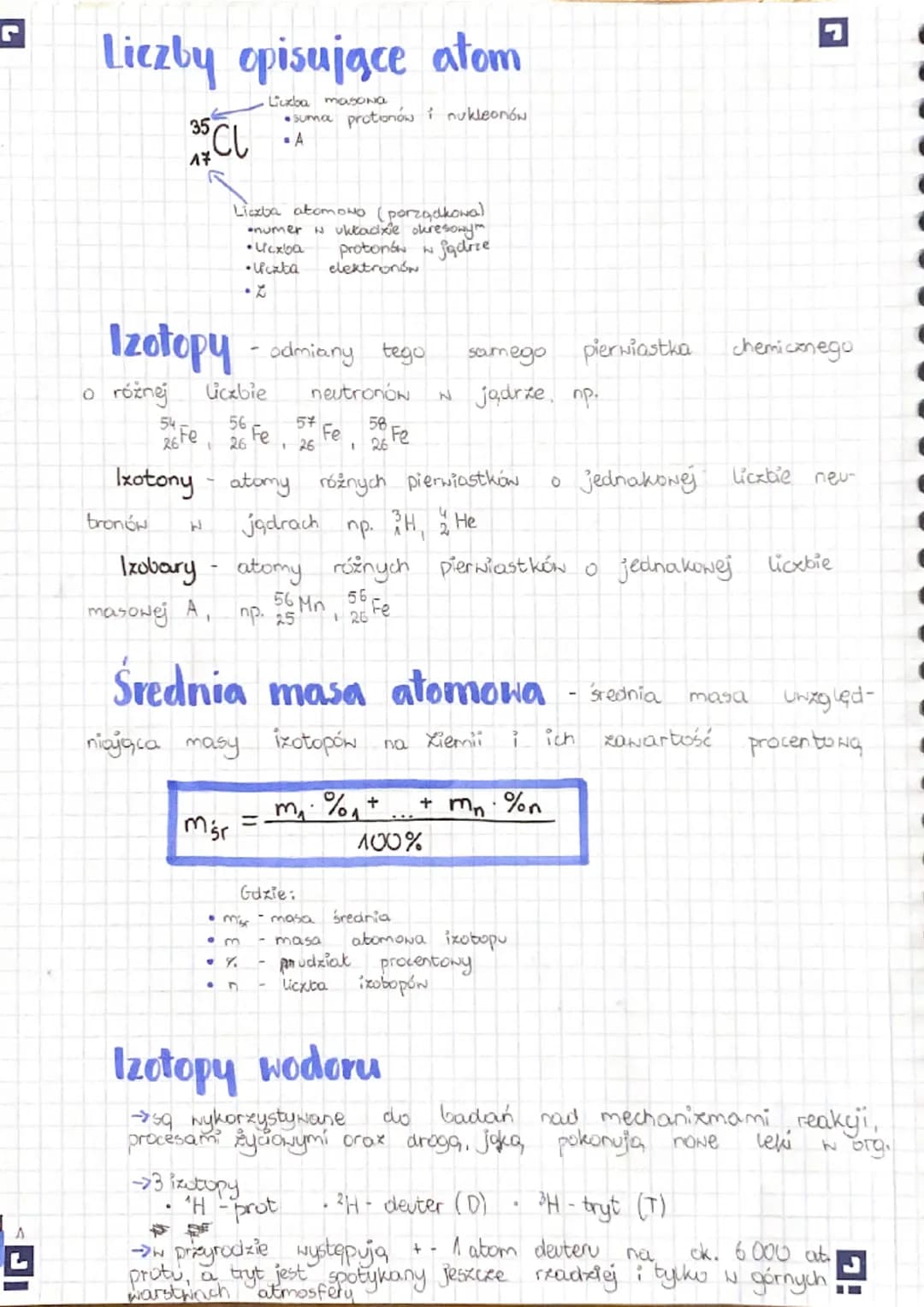 r
A
Liczby opisujace atom
35
17
1
N
CU A
Izotopy - odmiany tego
o różnej
liczbie neutronóN
54
56
58
26
Liczba masona
•suma protonów i nukleo