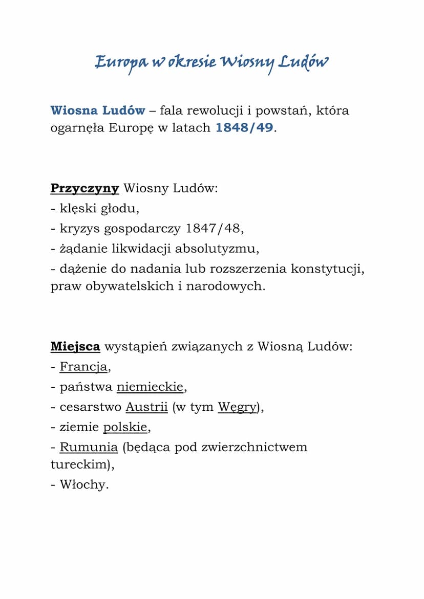 Skutki Wiosny Ludów W Polsce Przyczyny i Skutki Wiosny Ludów w Europie i Polsce (Historia) jako PDF
