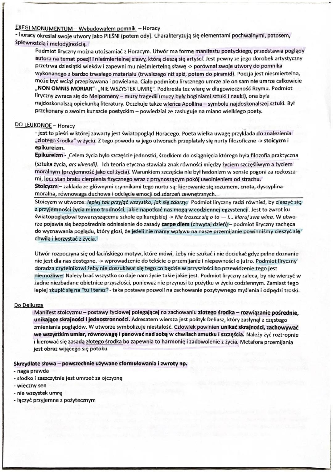 Horacy - najważniejsze teksty (opracowanie i streszczenie) 