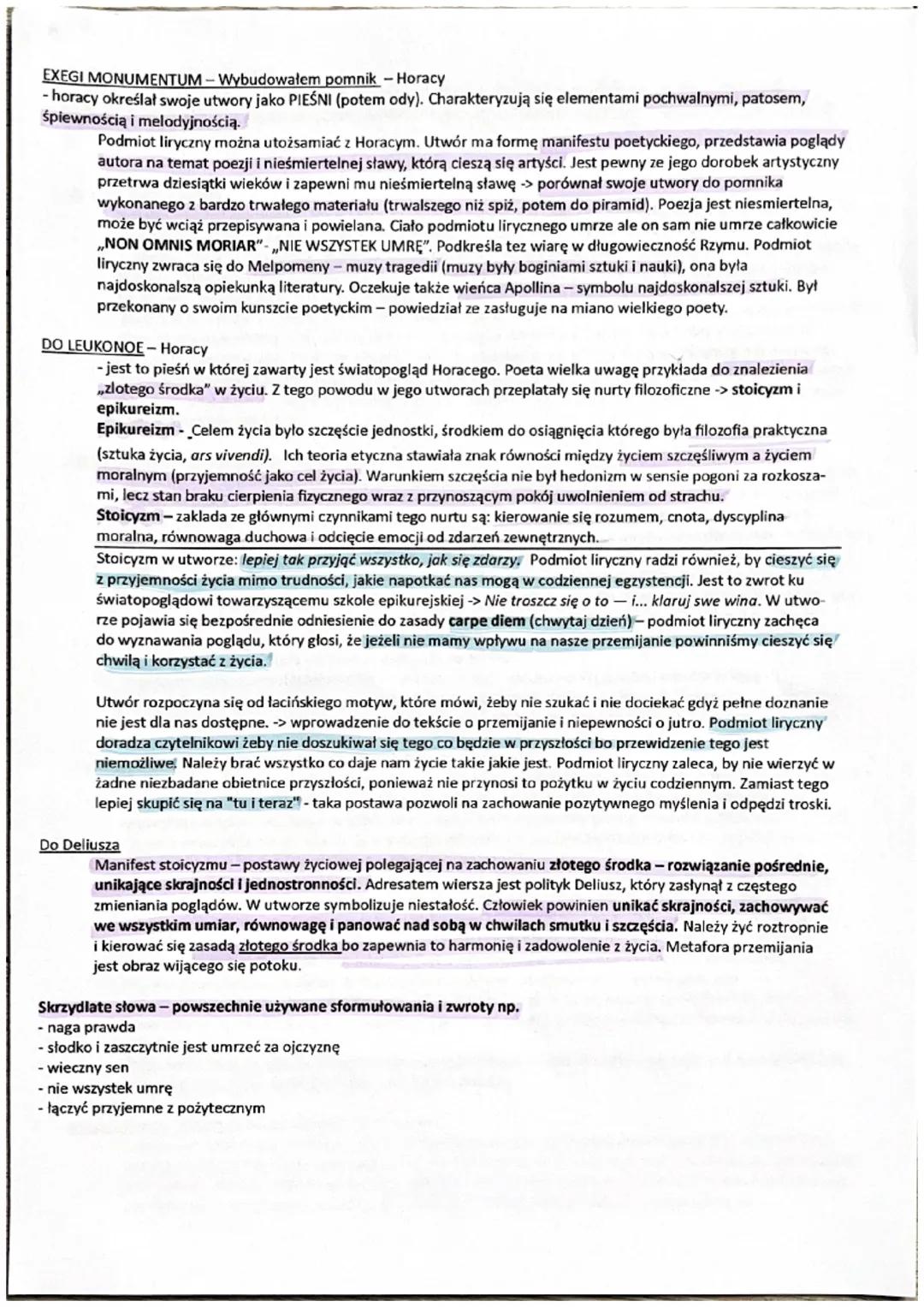 EXEGI MONUMENTUM-Wybudowałem pomnik - Horacy
-horacy określał swoje utwory jako PIEŚNI (potem ody). Charakteryzują się elementami pochwalnym