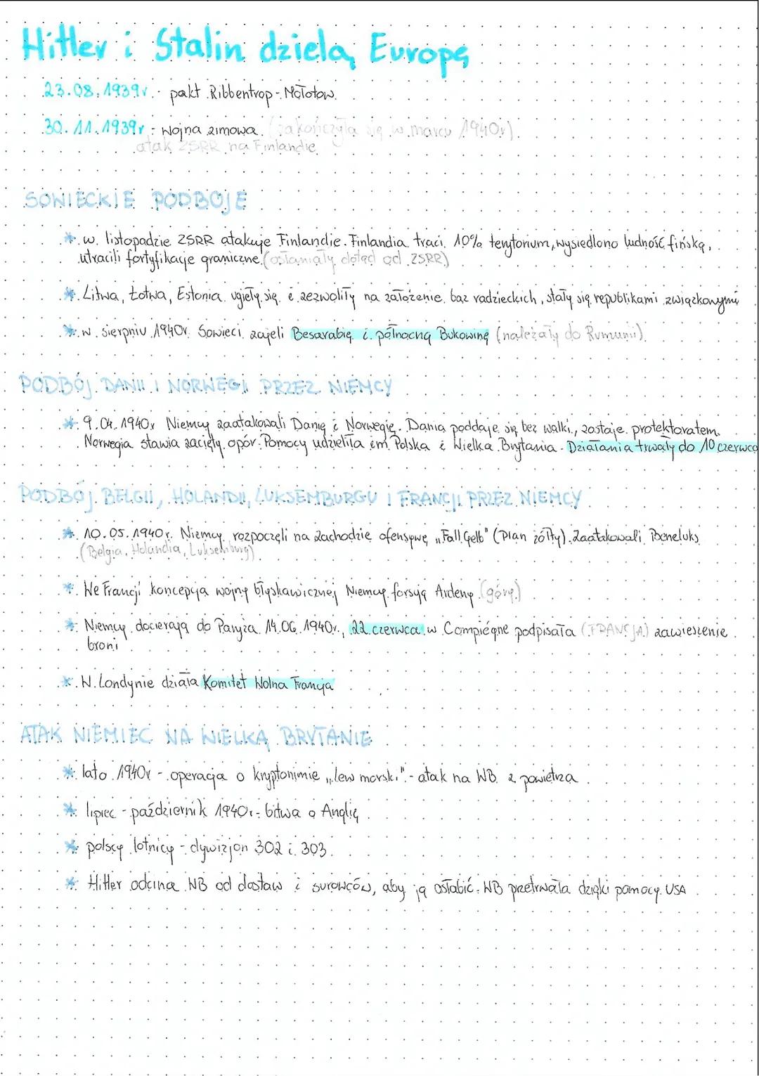 Hitler: Stalin dziela, Europe
23.08, 1939v pakt Ribbentrop - Małotow
30. 11. 1939v Nojna zimowa (jakończyła
atak
Finlandie
19401).
SONIECKIE