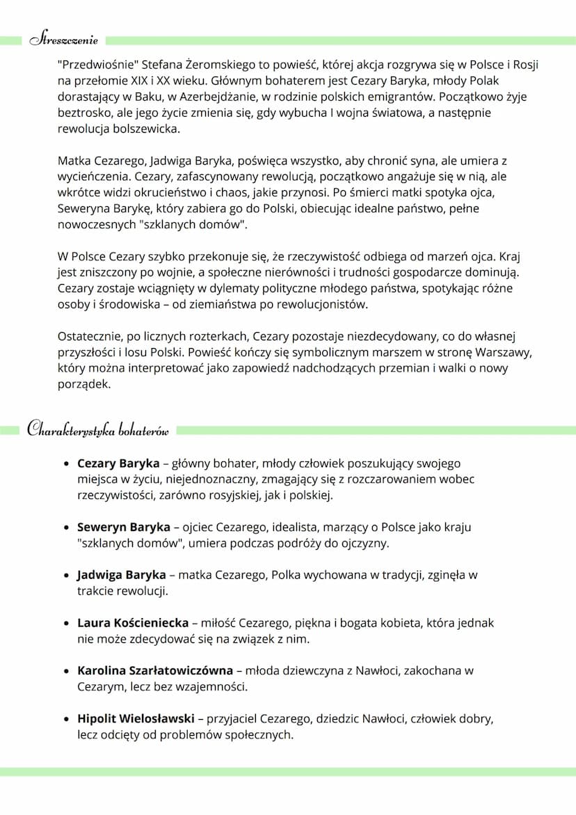 Geneza i gatunek
Przedwiośnie
• „Przedwiośnie" to powieść
Stefan Zeromski
• Żeromski inspirował się doświadczeniami z
własnego życia, szczeg